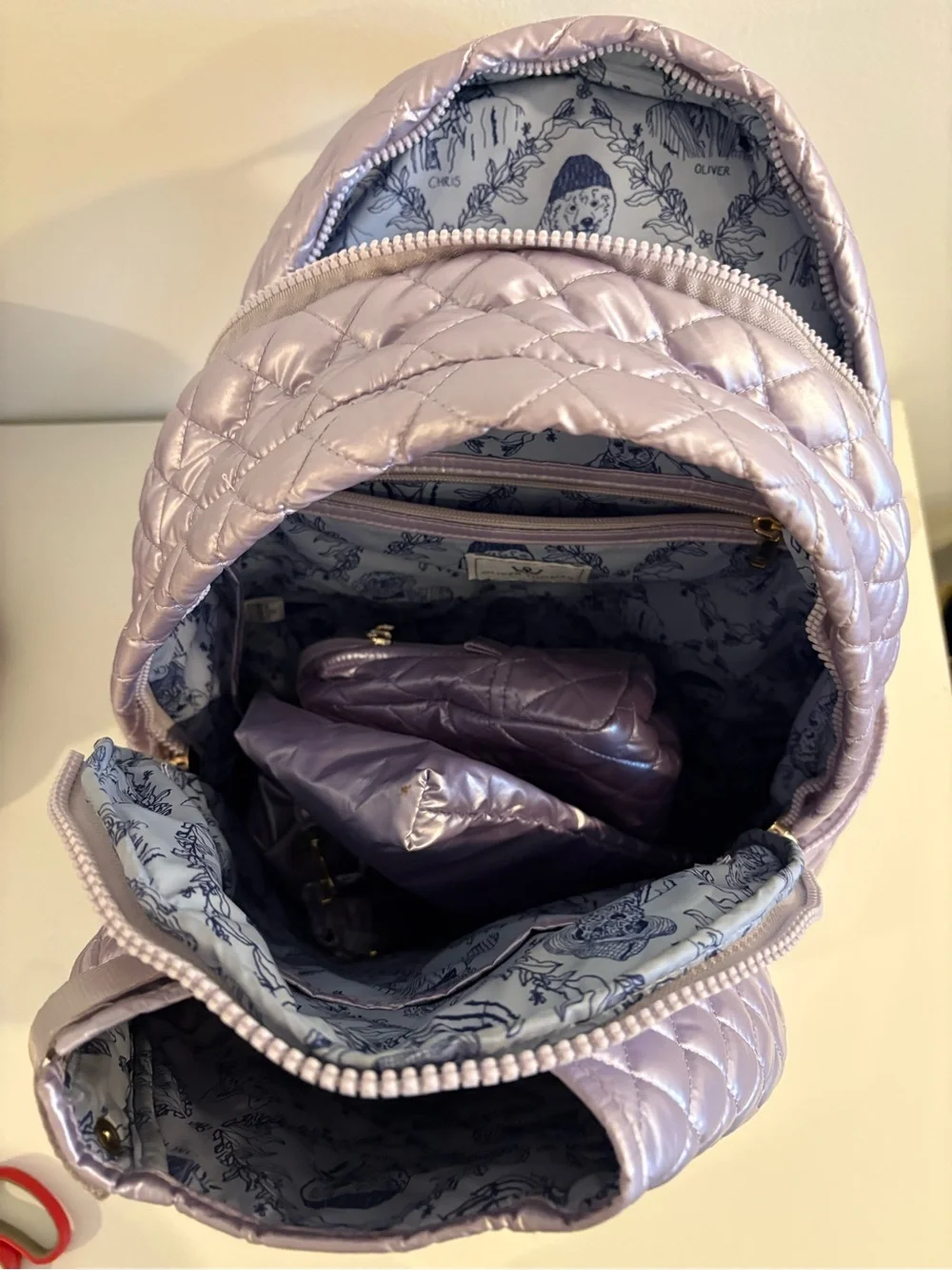 Oliver Thomas || 24 + 7 Tennis Backpack Quilted Metallic Lavender Purple Stars